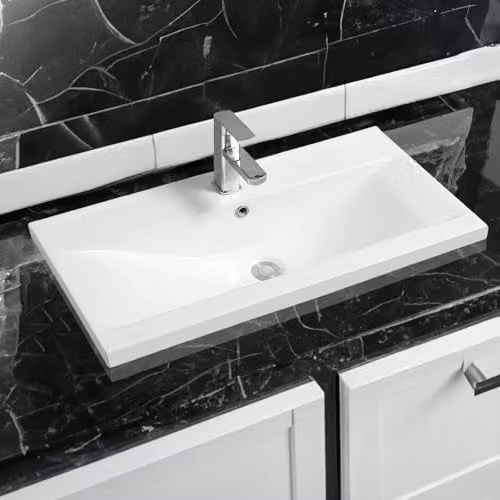 Limoge 5004 White Ceramic Rectangular Mid-Edge Inset Bathroom Basin, W: 81 cm, D: 39 cm, H: 15 cm