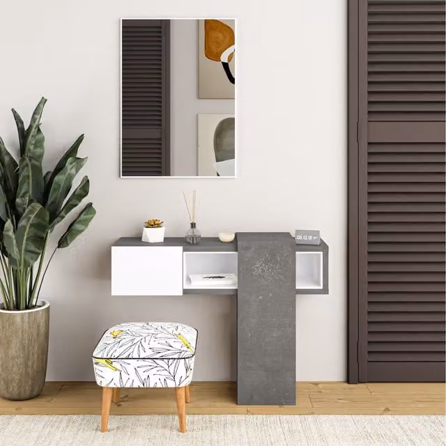 Decortie Modern Matt Grey Dresser with Wall Mirror