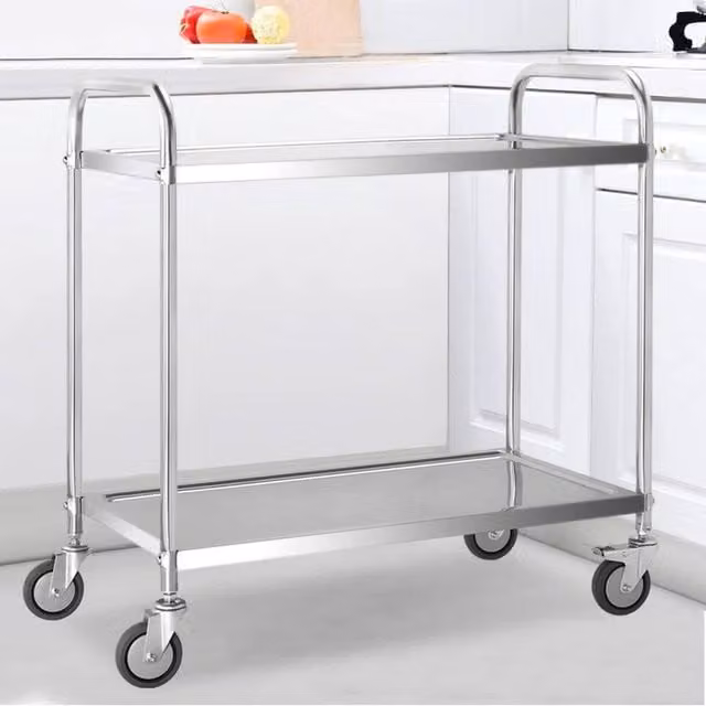 PAWNORA 2-Tier Stainless Steel Hotel Catering Trolley Cart in Silver