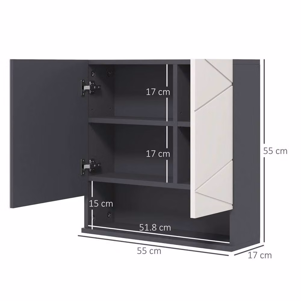 PAWNORA Wall Mounted Modern Bathroom Storage Cupboard with Mirror and Internal Shelves in Matt Dark Grey – 2