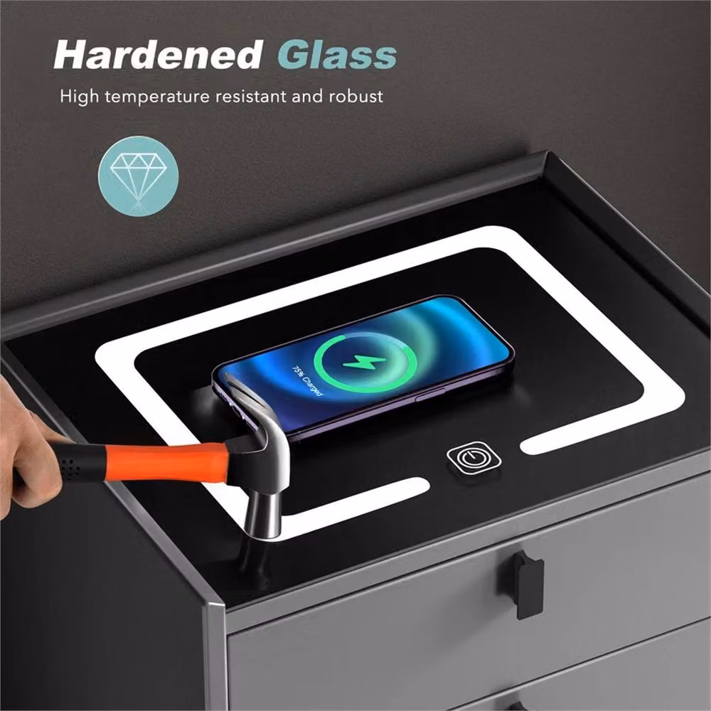Nordara LED Bedside Table Nightstand with Wireless Charging in Grey – 5