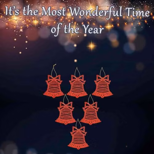 VFM e-Store Red Glitter Hanging Bell Christmas Tree Decorations, Pack of 6, H x W x D: 17.8 x 9.3 x 1.4 cm – 3