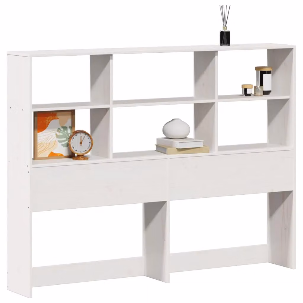 Berkfield Home White Solid Pine Wood Headboard with Integrated Nightstands and Shelving, 160 cm – 2