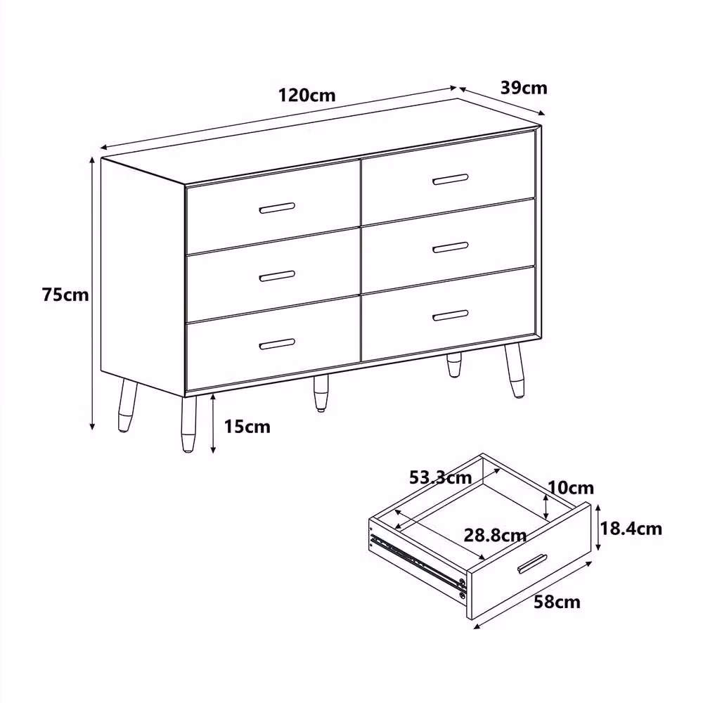 Melody Maison Oslo Large 6 Drawer Chest of Drawers in Taupe, Gold and Beige – 2