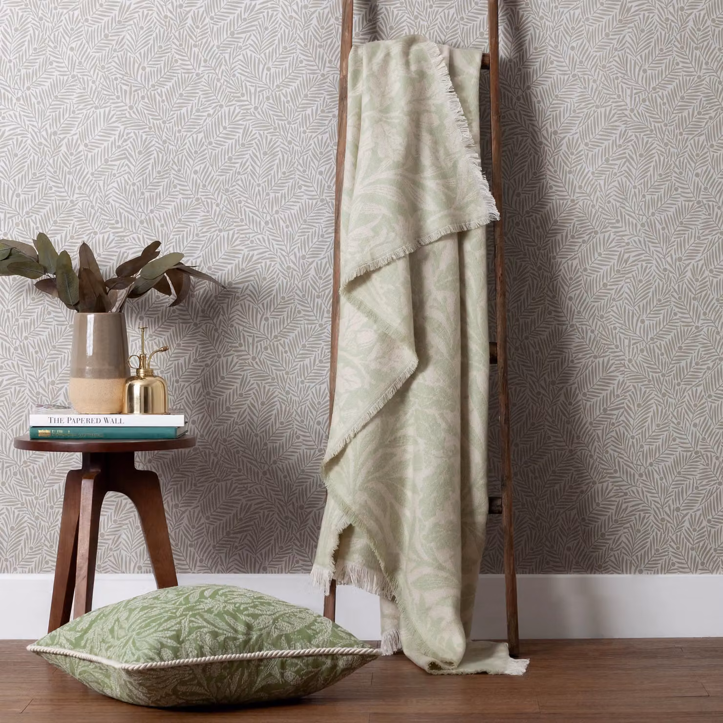 Morris & Co. Acorn Tonal Jacquard Faux Mohair Throw with Fringes, Green, W: 130 cm, L: 170 cm – 2