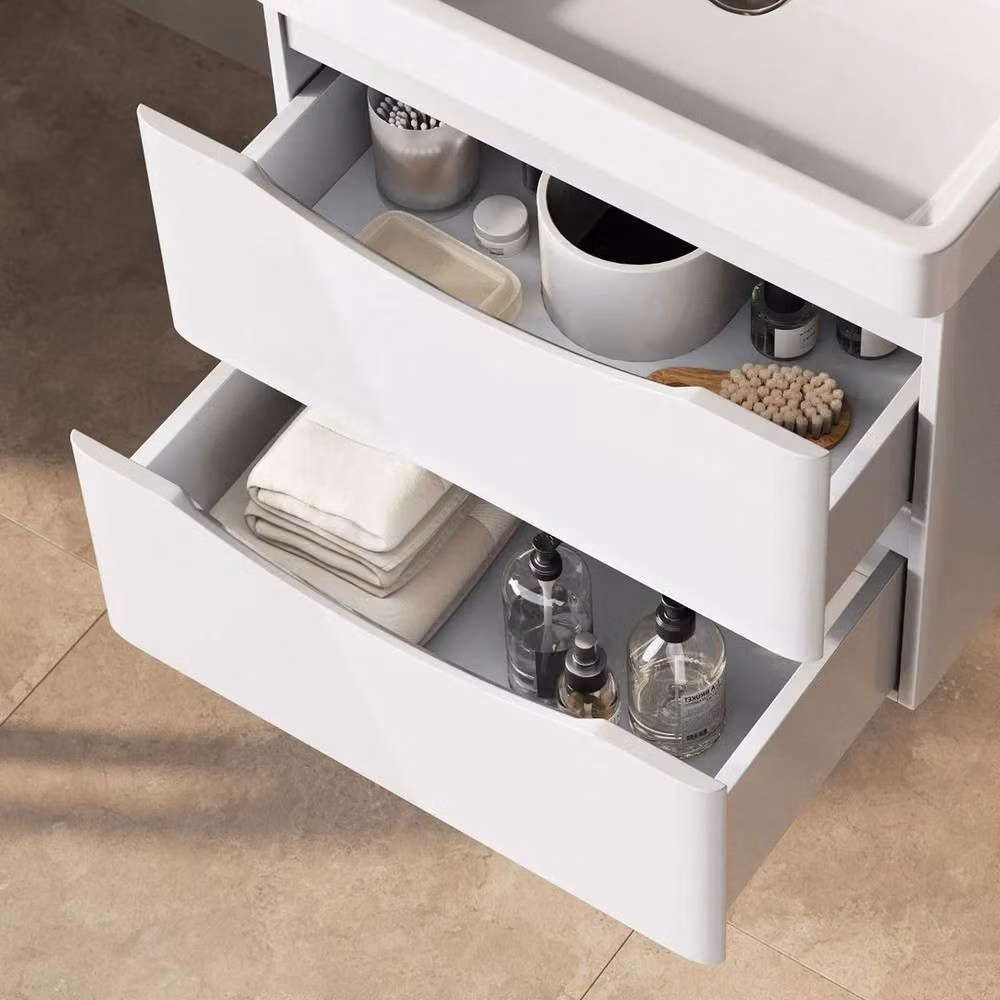 PAWNORA White Gloss Wall Mounted Bathroom Vanity Unit with Internal Drawers, Width: 60 cm – 2