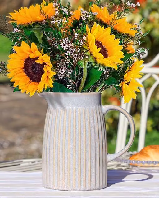 Dibor Large Rustic Ceramic Flower Pot and Pitcher Jug Vase in Blue Striped Design – 1