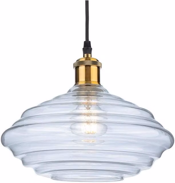 Netlighting Logan Dome Pendant Light in Antique Brass with Clear Glass