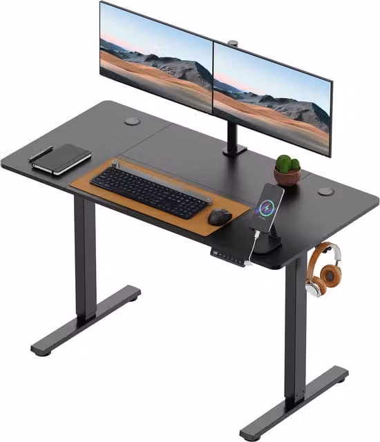 VonHaus Electric Height Adjustable Standing Desk with USB-C Charging in Matt Black