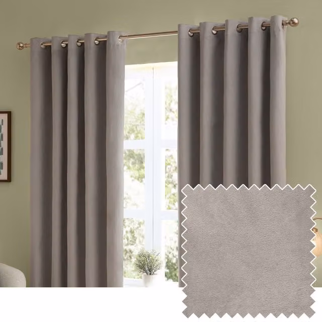 Make It A Home Set of 2 Silver Velvet Blackout Eyelet Curtains