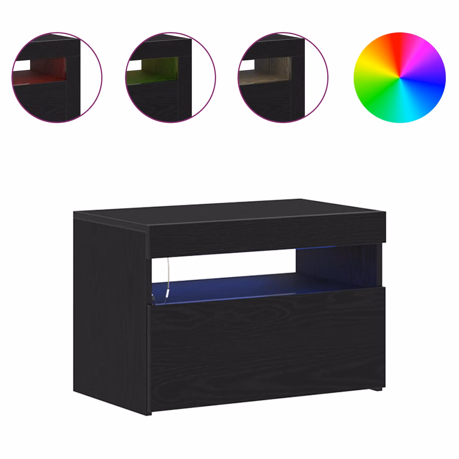 Berkfield Home Modern Bedside Cabinet in Black Oak with Integrated LED Lighting, W: 60 cm, D: 35 cm, H: 40 cm – 3