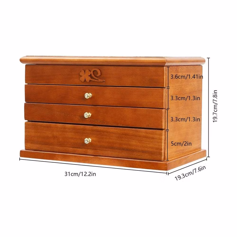 Ventryn 4 Layer Wooden Jewelry Storage Box with Mirror, Brown, W: 30.99 cm, D: 20.07 cm, H: 20.07 cm – 2