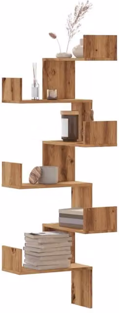 Berkfield Home Artisan Oak Wall Corner Shelf in Brown, W/D/H: 45 x 45 x 147 cm – 1