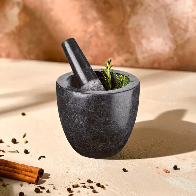 Orsina Round Granite Mortar and Pestle in Anthracite Grey