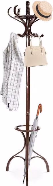 Costway Multifunction Classic Coat Rack with Tripod Base and Distributed Point Hooks in Brown