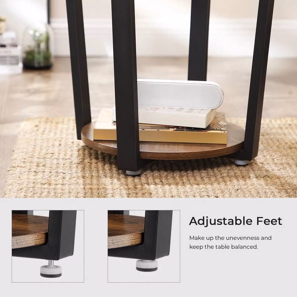 FORGEVIO Retro Round Coffee Table and Side Table in Brown – 4