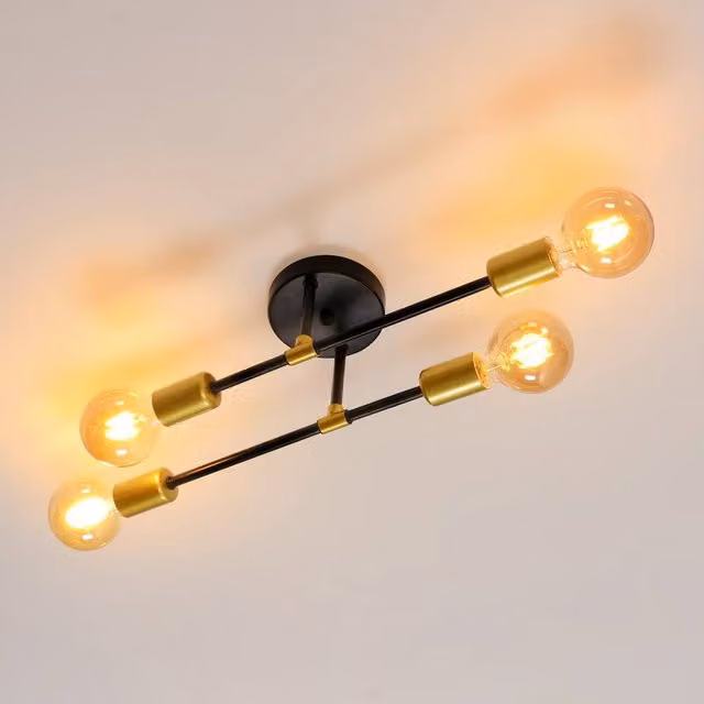 Pheashine Industrial Style Black and Gold Metal Ceiling Light with E27 Fitting