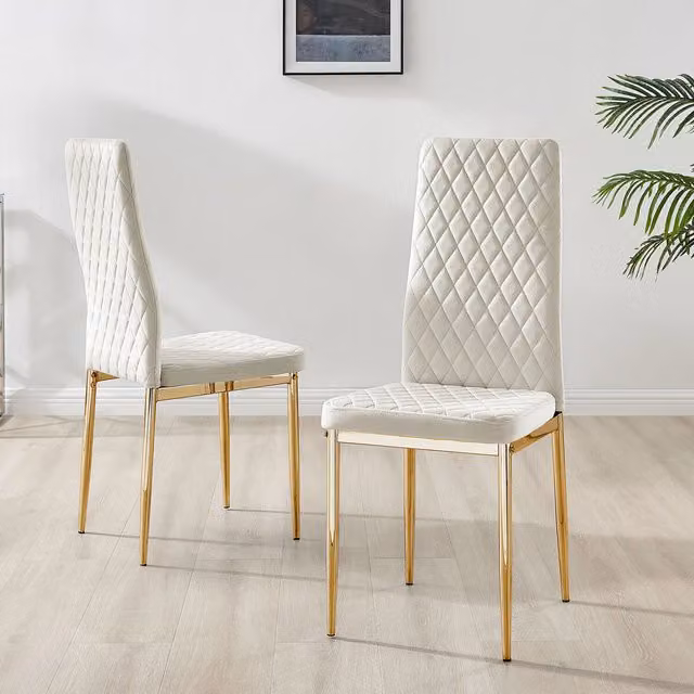 FurnitureboxUK Set of 4 Milan Velvet Dining Chairs with Gold Legs in Cream