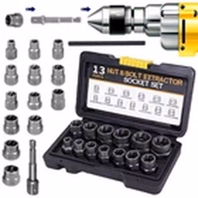 EONLION 15pc 3/8 inch Bolt Extractor Impact Socket Set in Silver Chrome Molybdenum