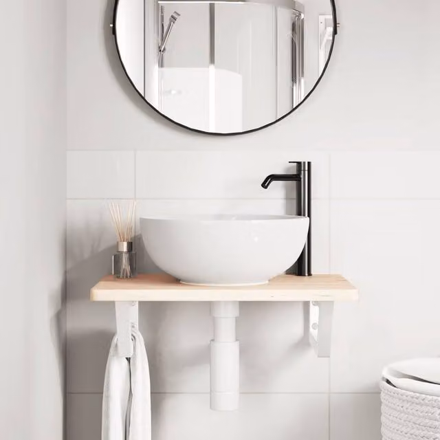 Berkfield Home Elegant Wall Mounted Basin Shelf in Light Tan Oak and Steel, W/D/H: 40 x 40 x 17.5 cm
