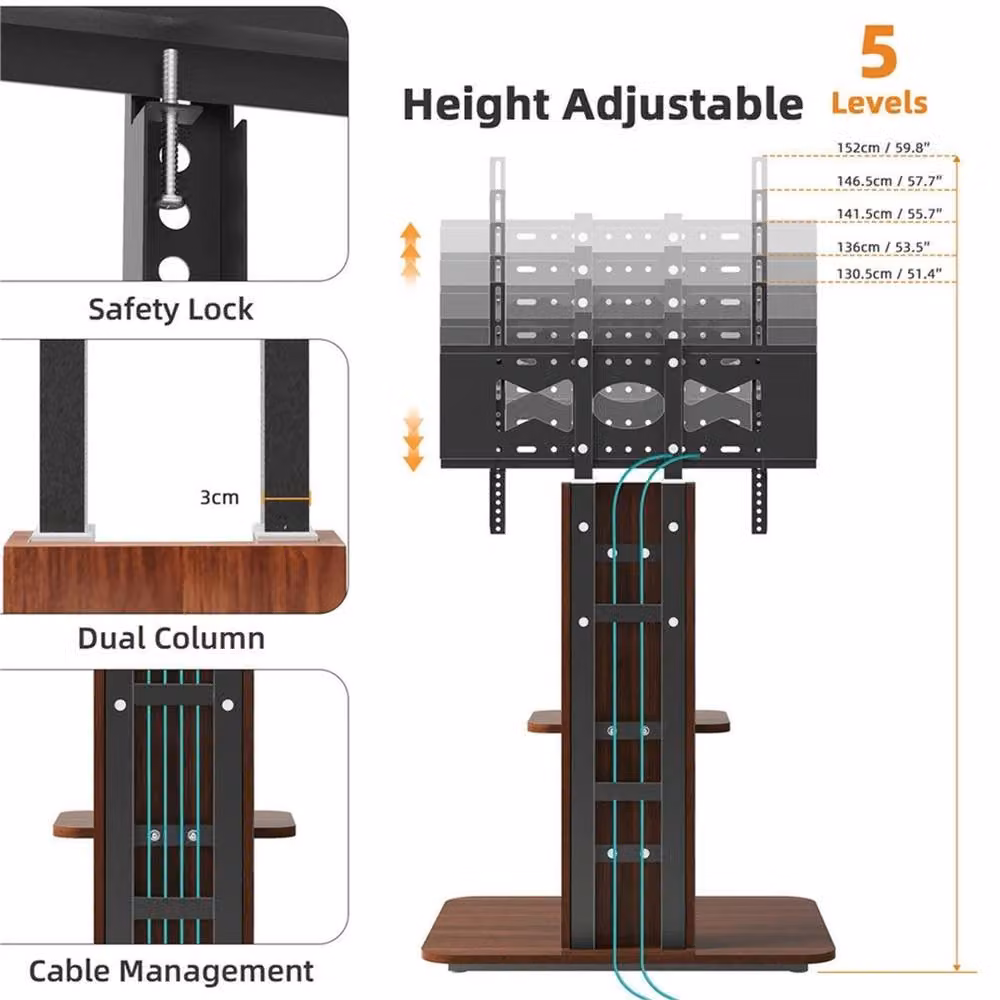 Nordara Heavy Duty Industrial TV Floor Stand in Brown, W/D/H: 100 x 100 x 152 cm – 4