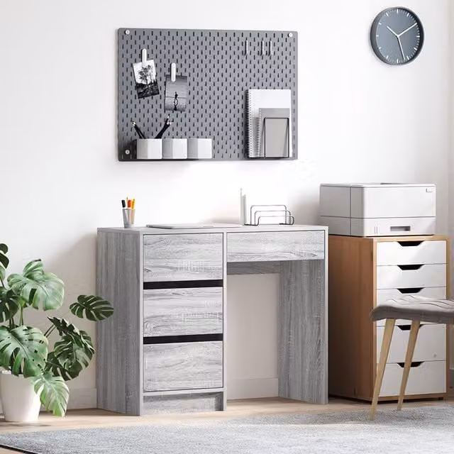 Berkfield Home Grey Sonoma Writing Desk with Single Pedestal Storage in MDF