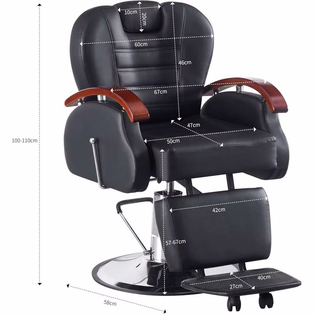 VOGREX Hydraulic Reclining Barber and Tattoo Chair with Footrest in Black – 2