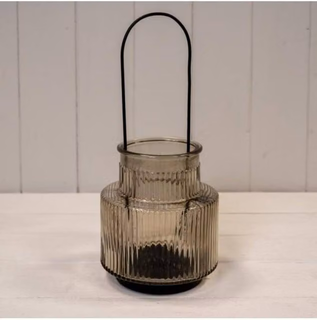 KDMD Smokey Brown Large Round Glass Candle Holder with Metal Handle