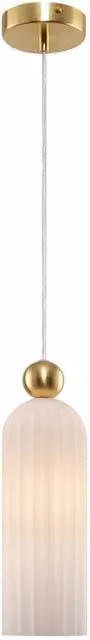 Netlighting Antic Modern Slim Pendant Ceiling Light with Gold/Brass Metal and White Glass Shade