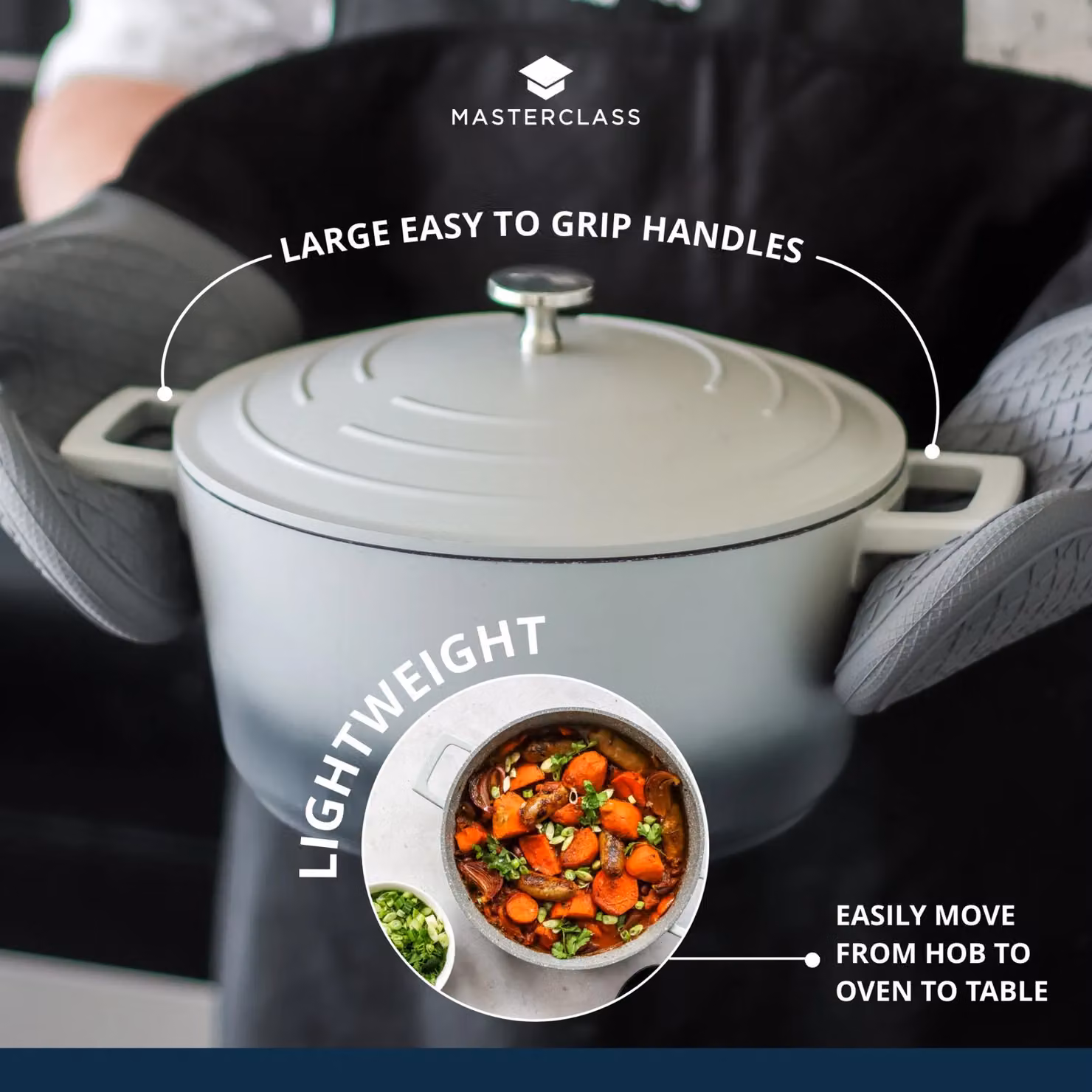 MasterClass Non-Stick Aluminium Lightweight 4 Litre Casserole Dish with Lid in Grey – 11