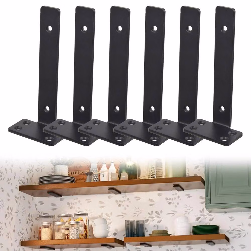 EONLION 6 Pack Matt Black Steel Floating Shelf Brackets – 3