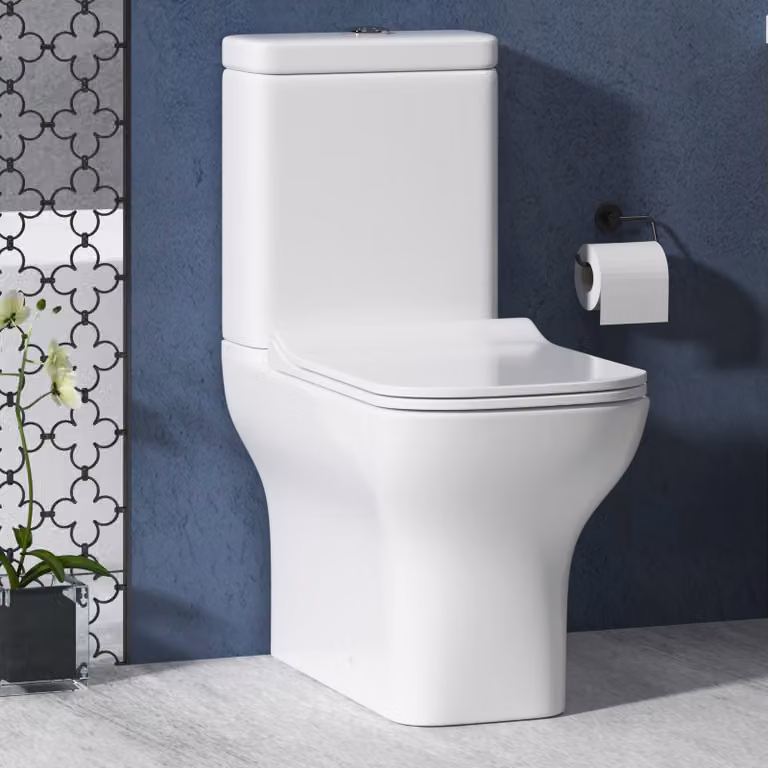 Royal Bathrooms Qubix Square Rimless Back To Wall Close Coupled Toilet with Slim Soft Close Seat and Dual Flush Cistern, White