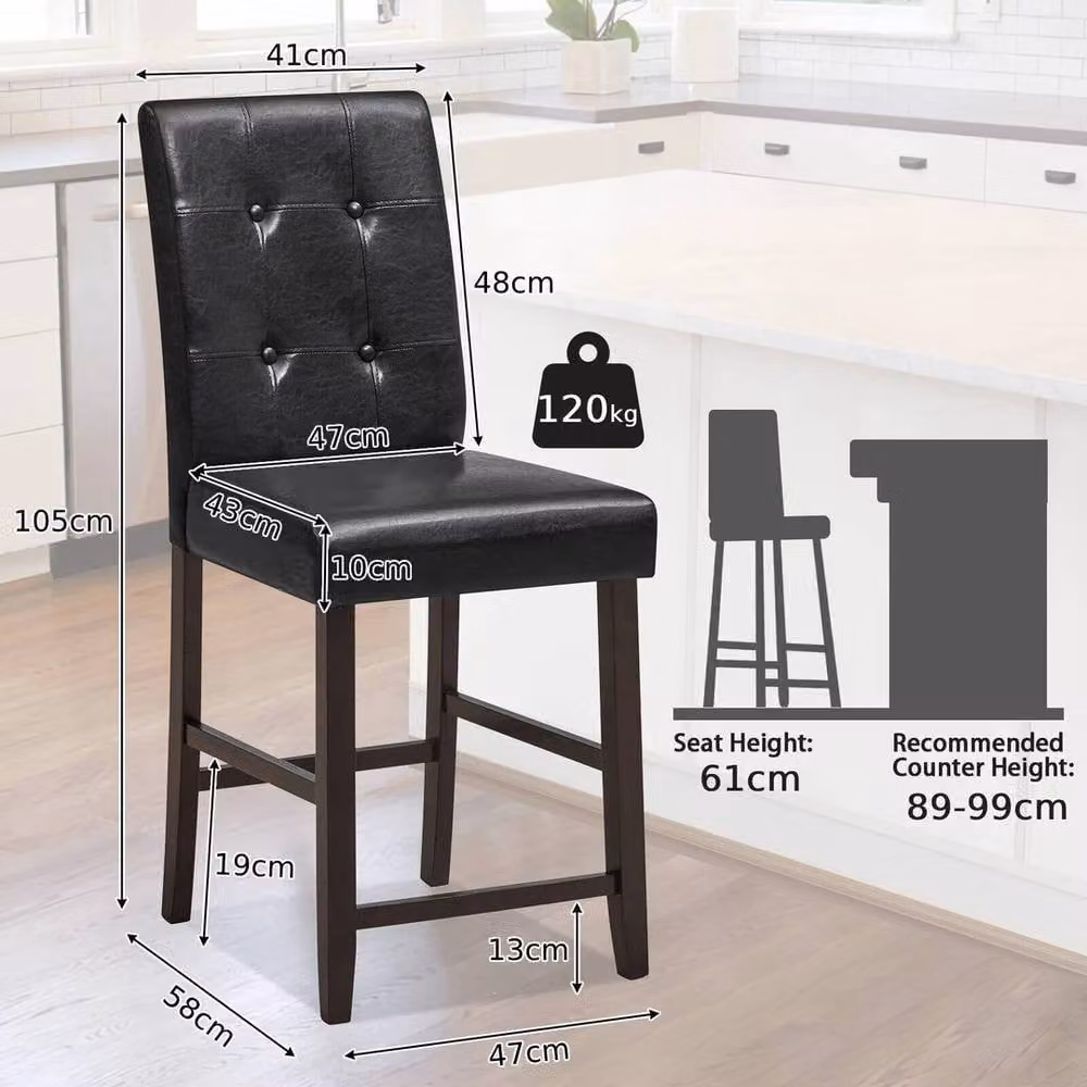VOGREX 2 Pack Black Button Tufted Synthetic Leather Upholstered Counter Bar Stools – 3