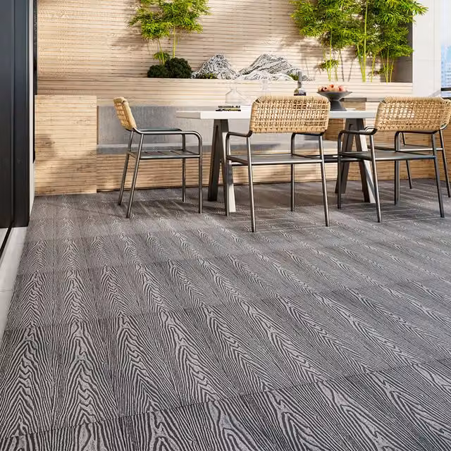 Livingandhome Set of 6 Wood Grain WPC Deck Tiles in Grey