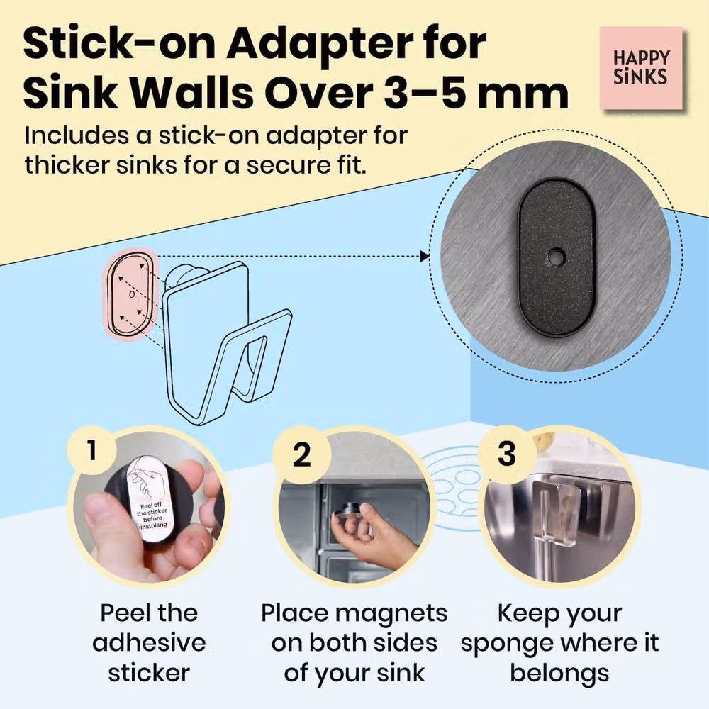 Happysinks Magnetic Sponge Holder Kit in Stainless Steel, Silver or Sand – 7