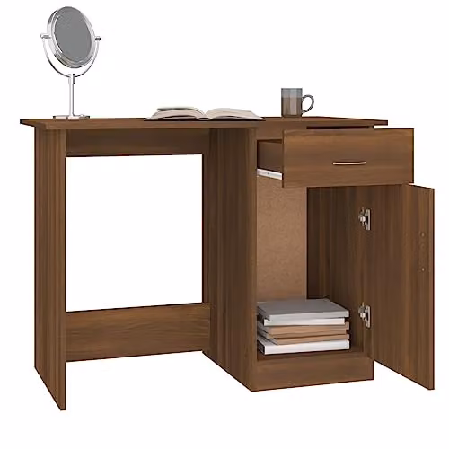 vidaXL Modern Computer Desk in Brown Oak, W/D/H: 100 x 50 x 76 cm – 3
