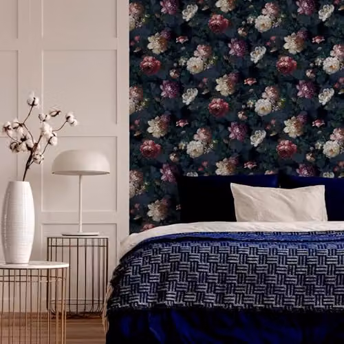 Graham & Brown Isabelle Navy Blue Floral Botanical Vintage Wallpaper Roll – 2