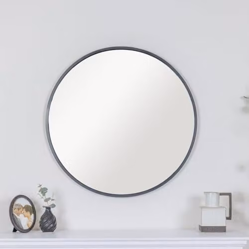 Melody Maison Minimalist Round Black Wall Mirror W/D/H: 80 x 80 x 1 cm
