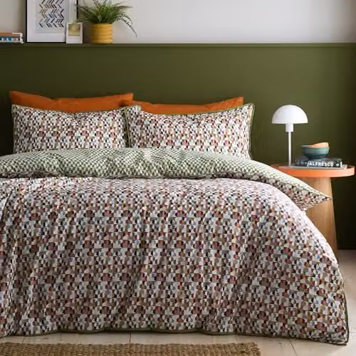 Appletree Star Geo 100% Cotton Duvet Cover and Pillowcase Set, Green and Multicolour, W/D/H: 135 x 200 cm