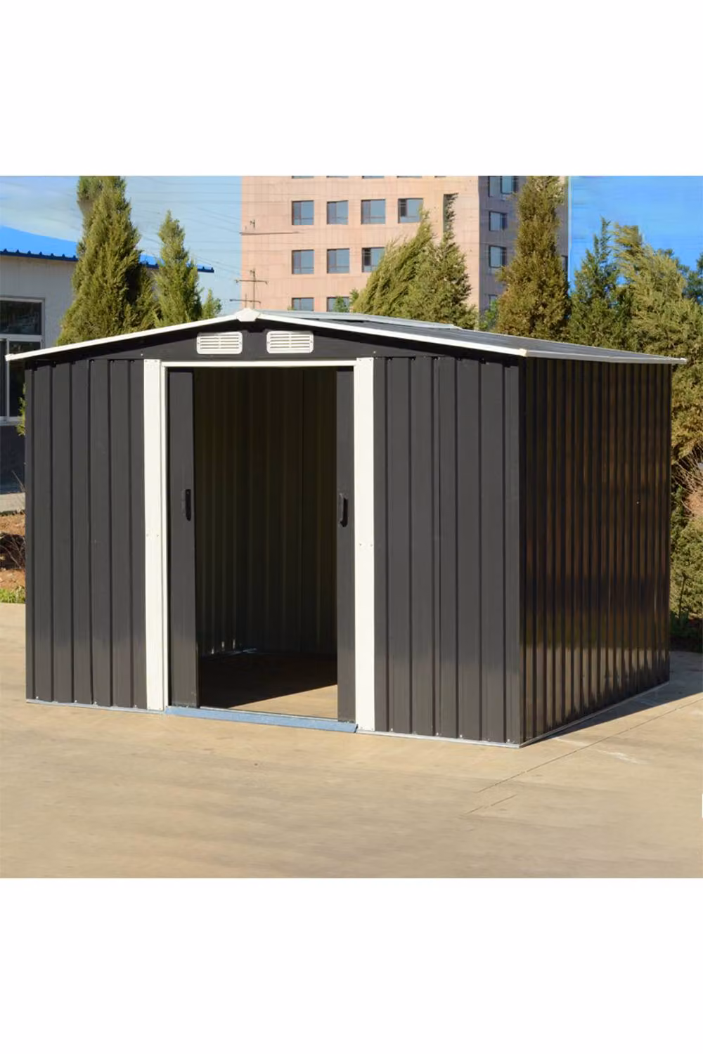 Living and Home Waterproof Metal Garden Tool Storage Shed with Floor, Black, W: 182.88 cm, D: 243.84 cm, H: 178.0 cm – 3