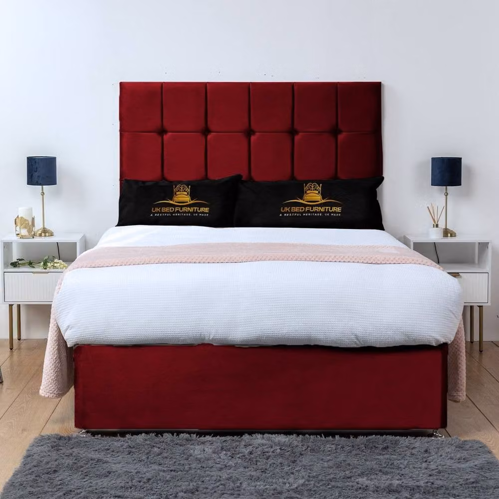 UK Bed Furniture Florence Super King Divan Bed with 4 Drawers and 26 Inch Headboard in Red Velvet Fabric, W/D/H: 200 x 200 cm – 2