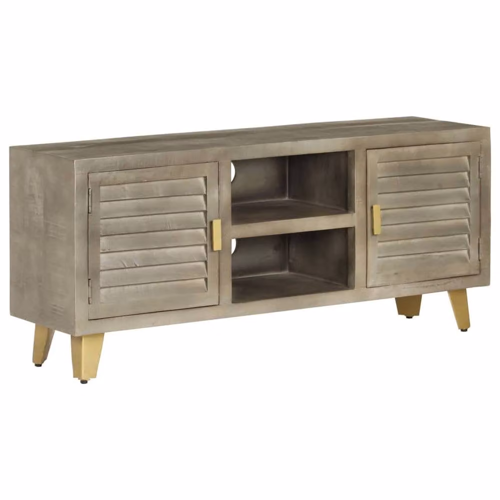 Berkfield Home Grey Solid Mango Wood TV Cabinet with Brass Details W/D/H: 110 x 30 x 48 cm – 2