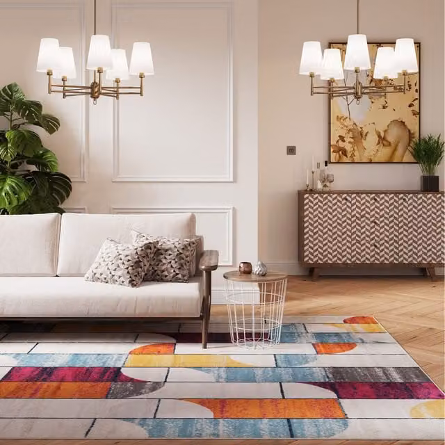 The Rug House Multicolour Retro Geometric Rectangular Living Area Rug, Pink, 170 cm