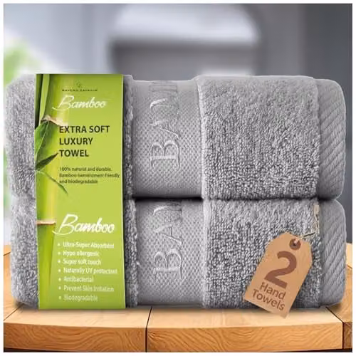GC GAVENO CAVAILIA Bamboo and Cotton Hand Towels, 2 Pack, Silver, W: 50 cm x H: 80 cm