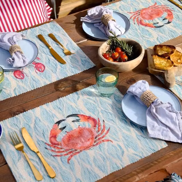 Wylder Abersoch Set of 4 Maritime Blue Indoor/Outdoor Washable Placemats, W: 46 cm, D: 36 cm – 1