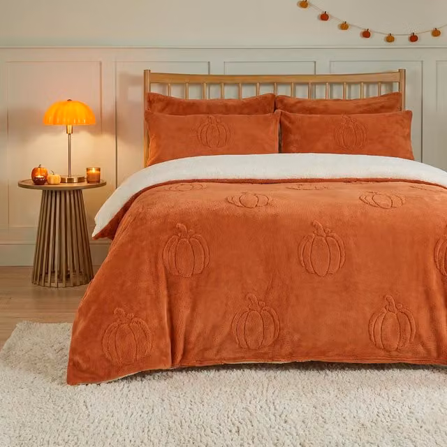 OHS Tufted Pumpkin Teddy Reversible Duvet Cover Set in Orange and Beige, W: 180 cm, H: 200 cm