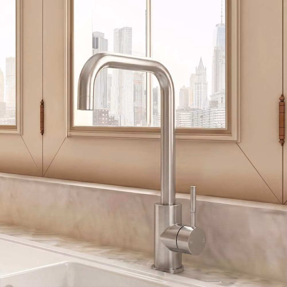 Balterley Square Kitchen Sink Mixer Tap, Brushed Steel, Grey, H 35.2 cm x W 27.0 cm x D 20.0 cm – 2