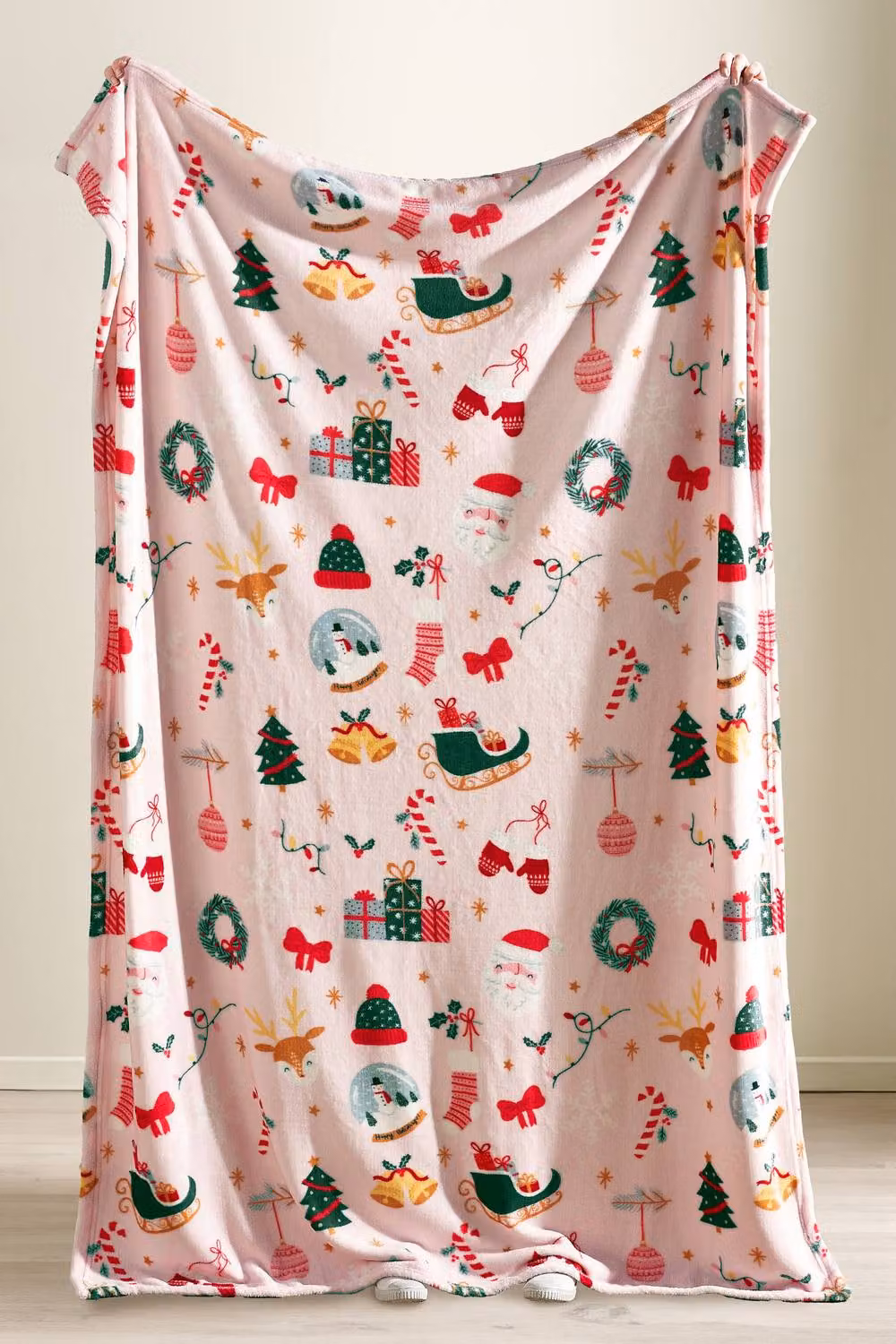 Catherine Lansfield Christmas Happy Holidays Cosy Fleece Blanket Throw in Pink, W/D/H: 130 x 170 cm – 2