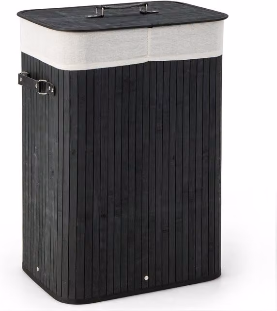 Costway Bamboo Laundry Hamper with Lid and Handles in Black