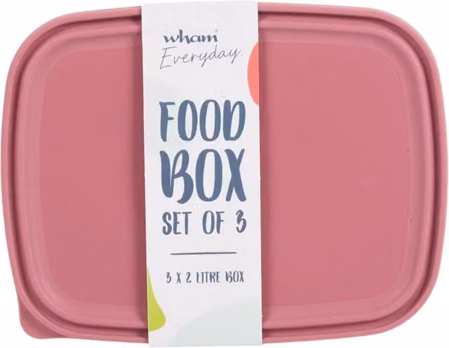 Wham Everyday Reusable Stackable Food Boxes with Snap Lids, Pink, Set of 3